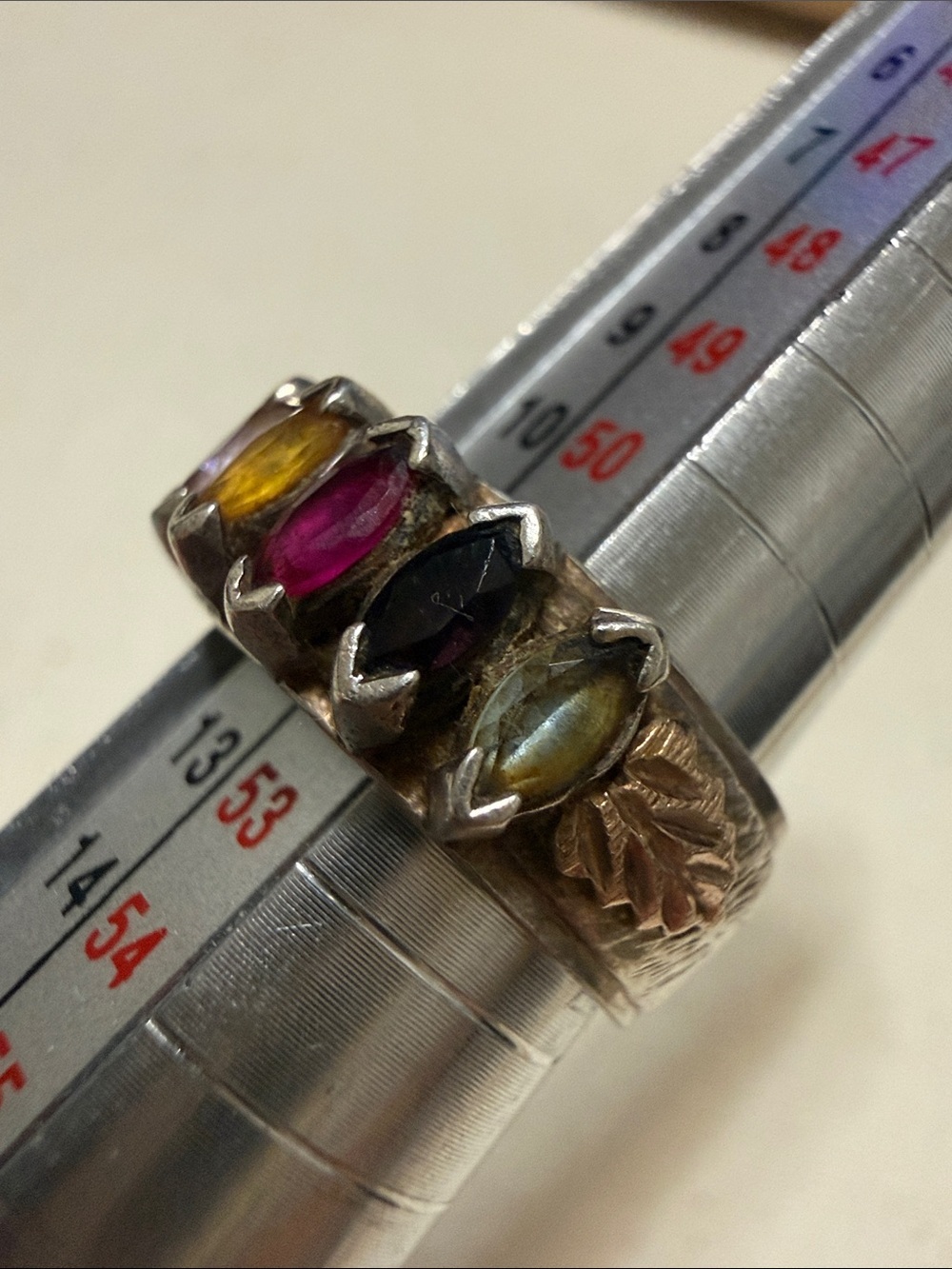 Sterling Silver 925 Multicolor Marquise Stone Band Ring size 6 - Picture 13 of 15